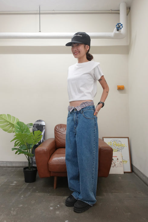 2wayチェックレイヤードデニム